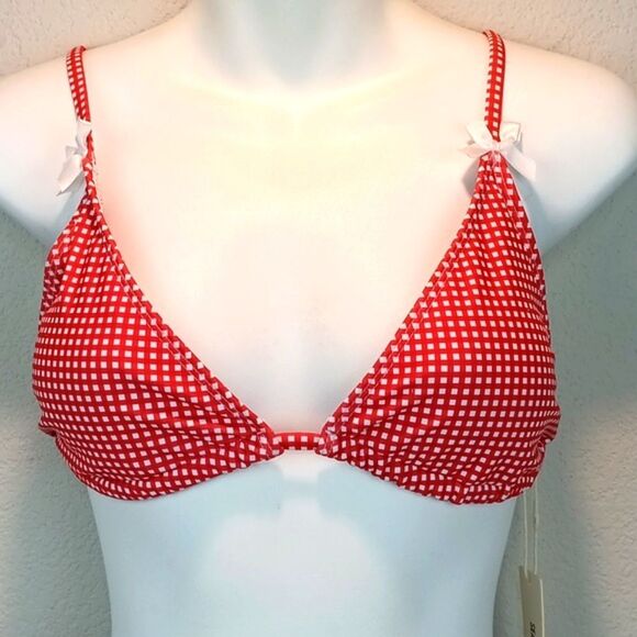 Seamoly Red / White Gingham Bow Decor Triangle Bikini Set sz L - Picture 4 of 13